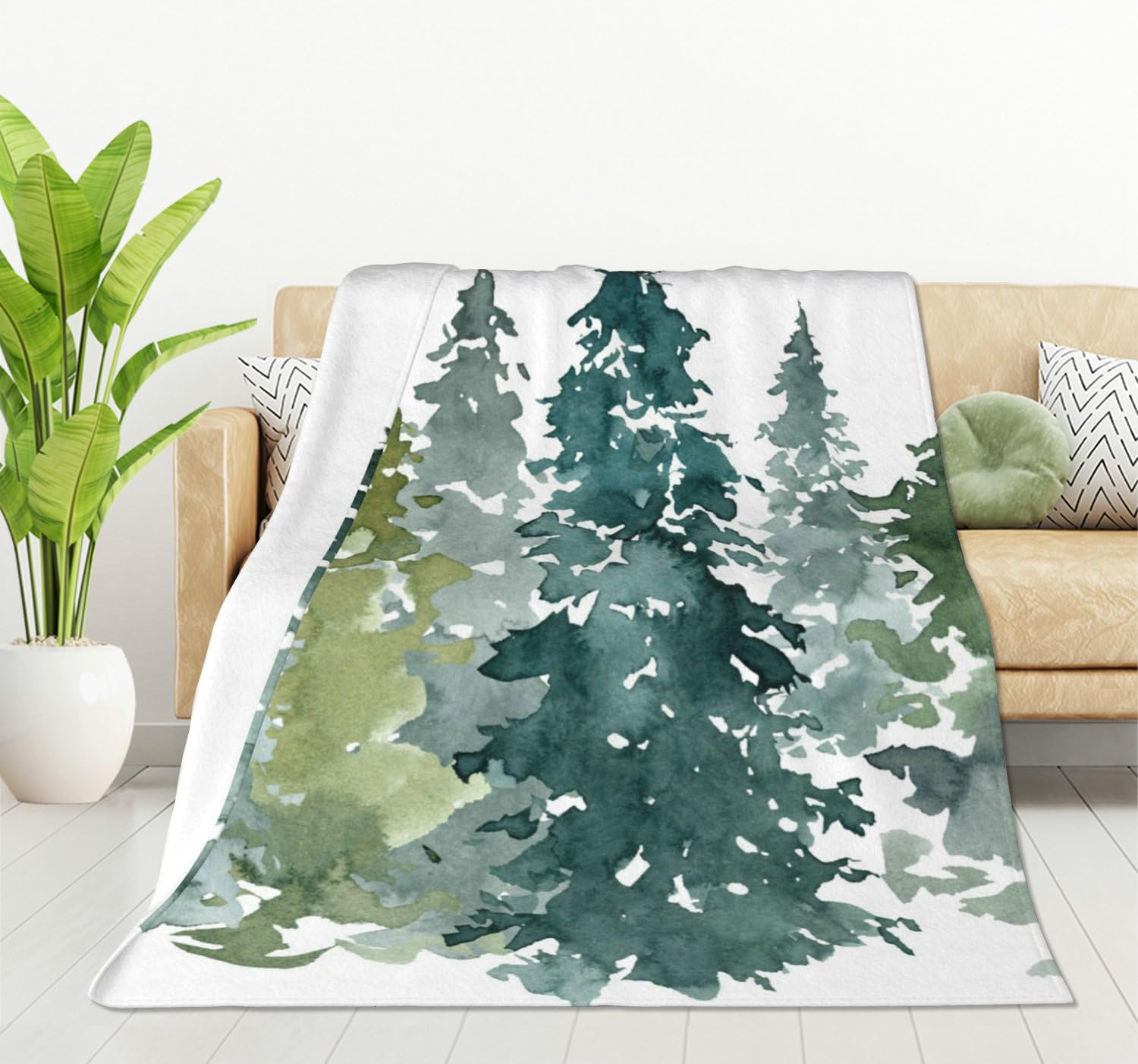 HGOD DESIGNS Watercolor Grey Fir Trees Forest Blanket,Coniferous Tree Decor Blankets Soft Warm Throw for Women Birthday, Home Living Room Decoration