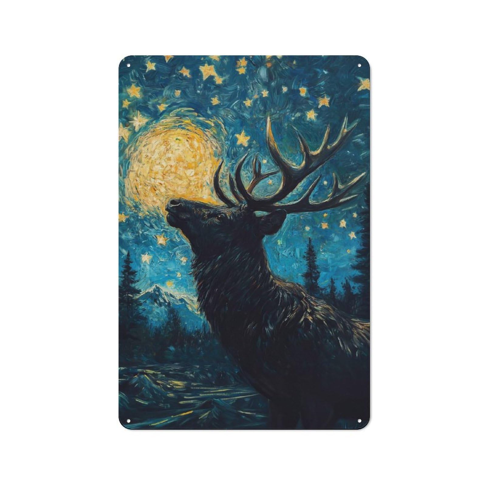 Junmoney Starry Night Deer Cottage Metal Wall Decor 30X20cm, Shed Metal Sign For Patio Bar, Workshop, Shed Or Kitchen