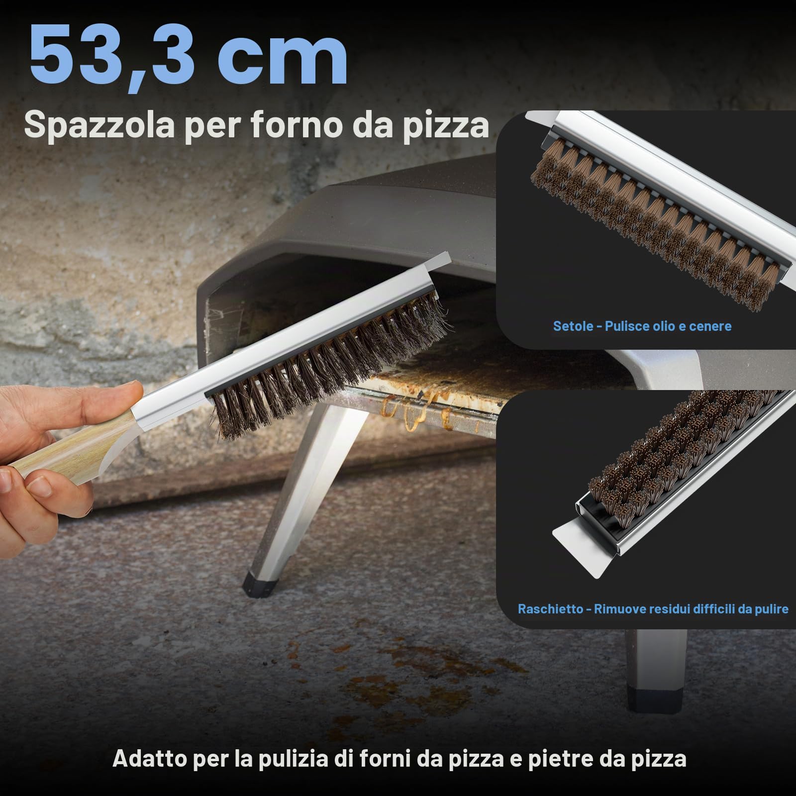 iklestar 4 accessori per forno per pizza, pala perforata per pizza da 30,5 cm, in alluminio, 22,9 cm, con manico lungo, spazzola per la pulizia della pietra del forno per cottura fatta in casa e