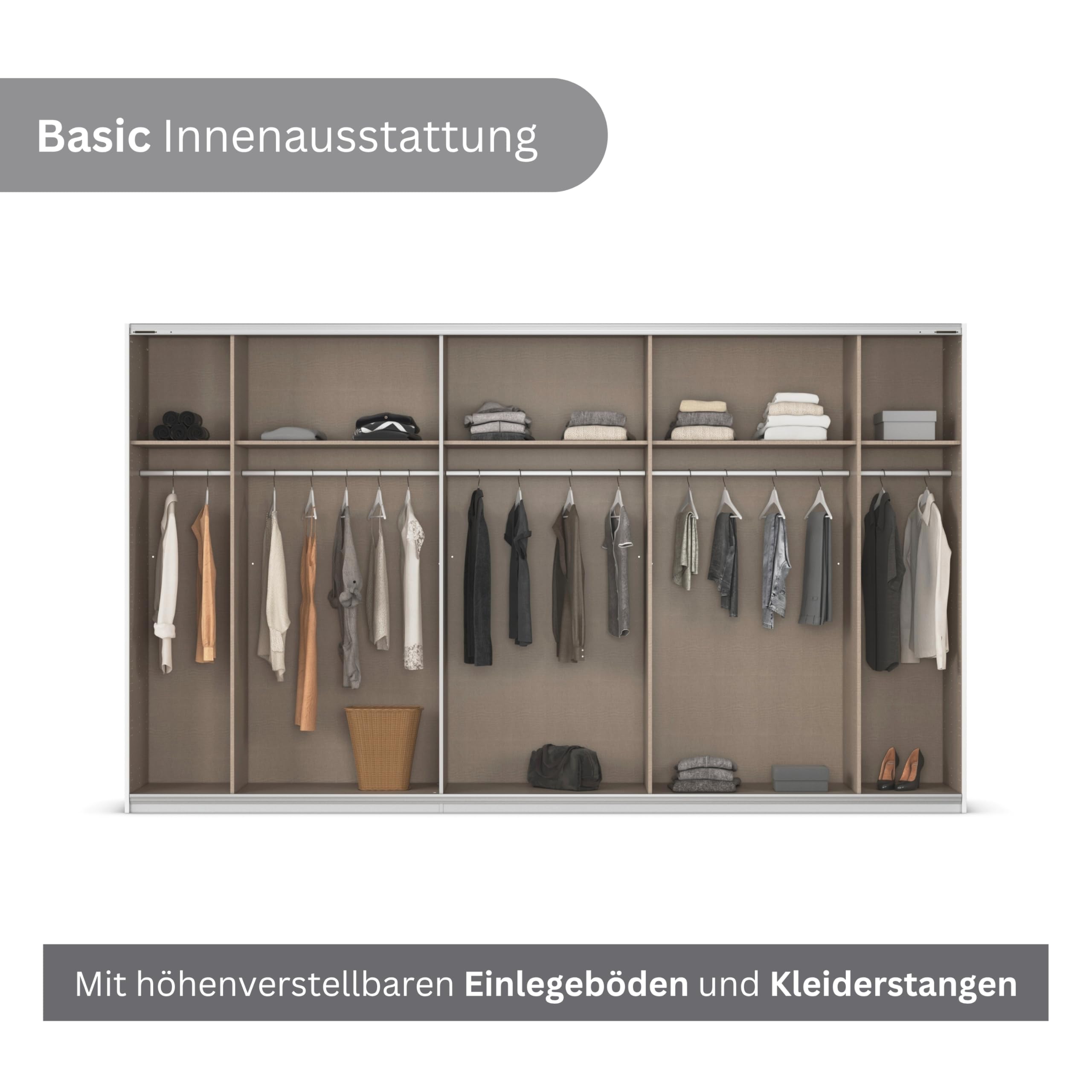 Rauch Möbel KULMBACH, Schwebetürenschrank, Farbe Weiß, Breite 360 cm | Kleiderschrank mit Schwebetüren, Schiebetüren, 3-türig, Zubehör Basic, für Schlafzimmer, Jugendzimmer, Garderobe, Flur