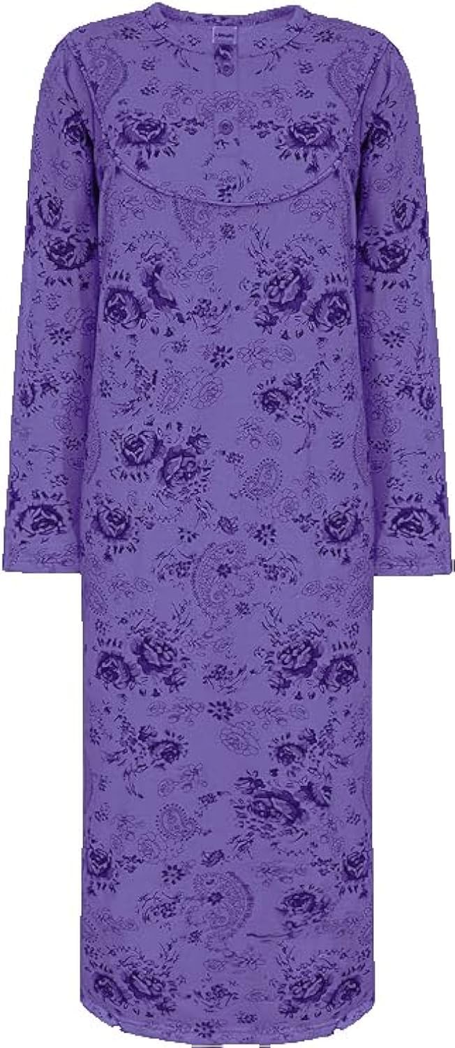 I-Smalls Women's Grape Rose Floral Nightdress 100% Cotton Long Sleeve Thermal Nightie Chemise (Xxl)