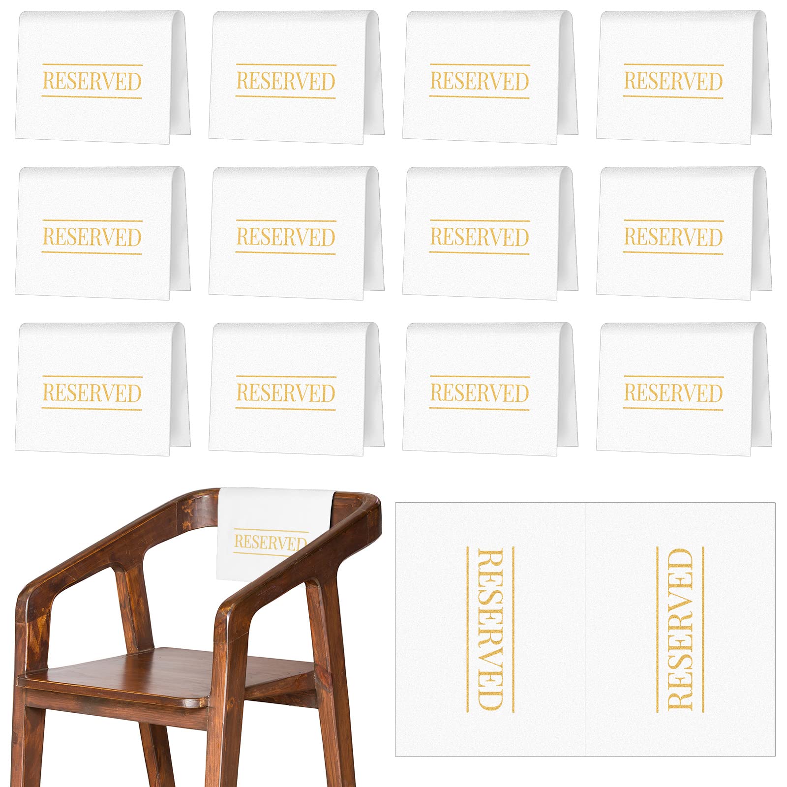 Buryeah Reserved Chair Signs Church Pew Reserved Sign Seating Placeholder with Printed Words for Weddings Parties Celebrations Receptions Church or Event(White, Gold,12 Pcs)