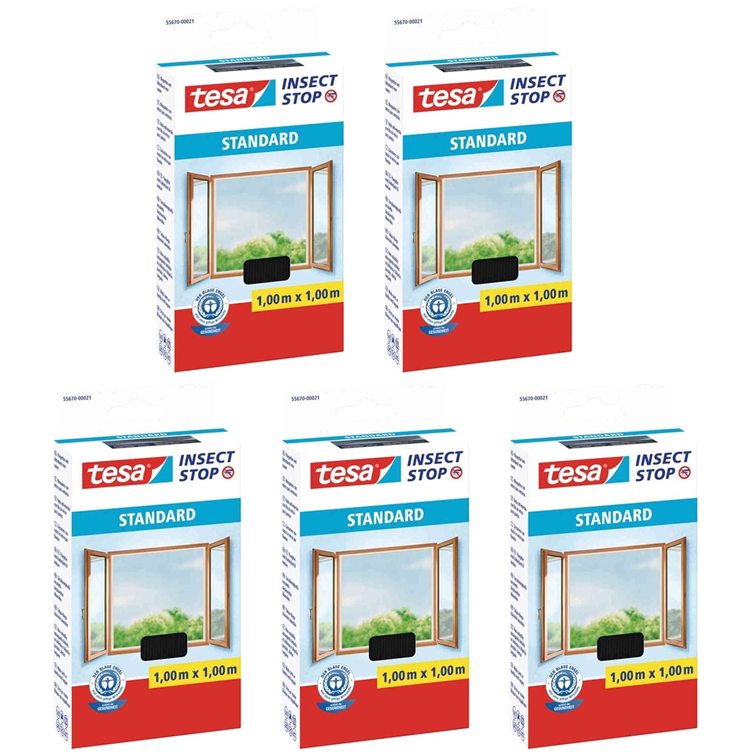 Moustiquaire pour fenêtre tesa Insect Stop Standard anthracite lot de 5 de 1x1m avec bande velcro