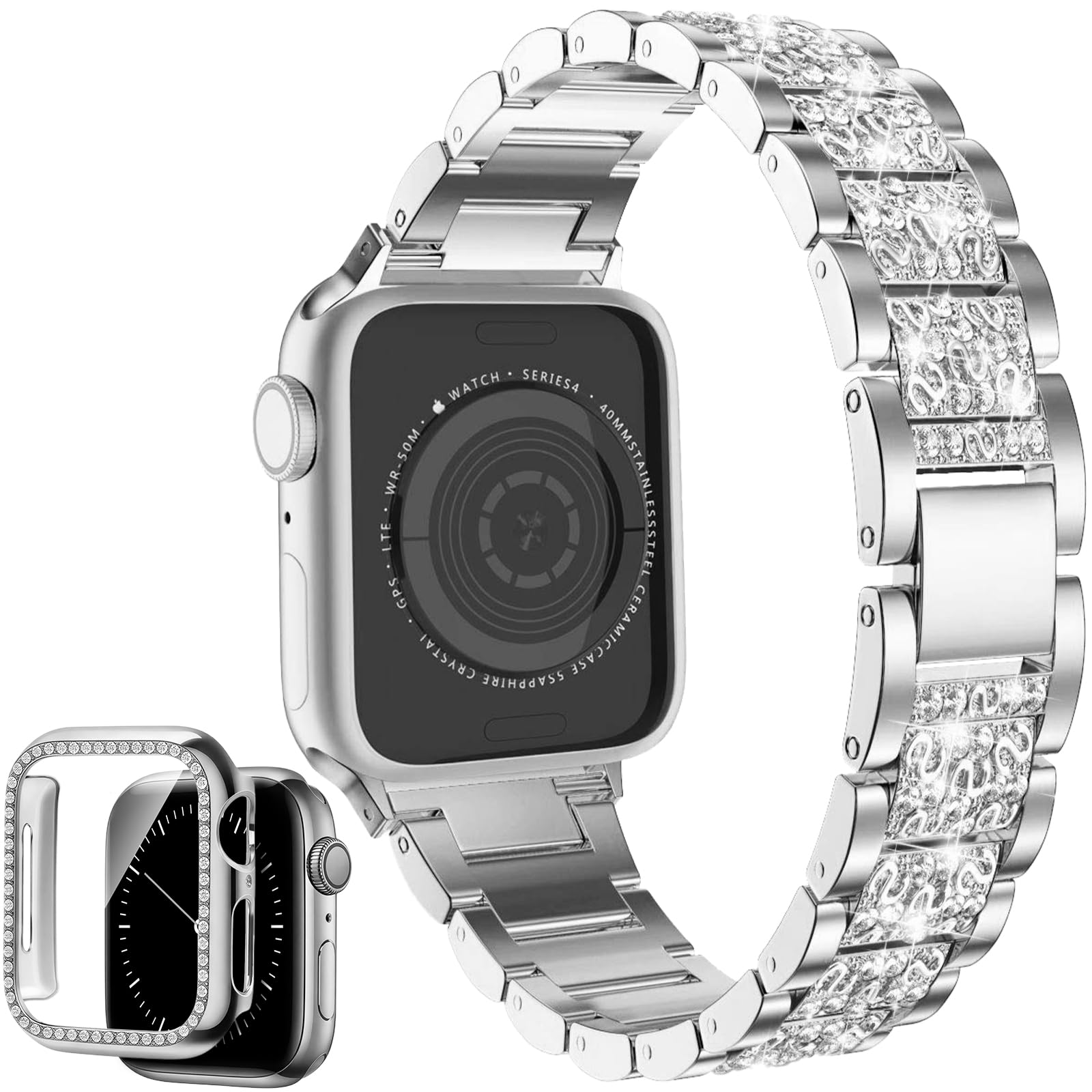 Photo 1 of Beaheinso Diamond Watch Band with Bling Case for Apple Watch 46mm