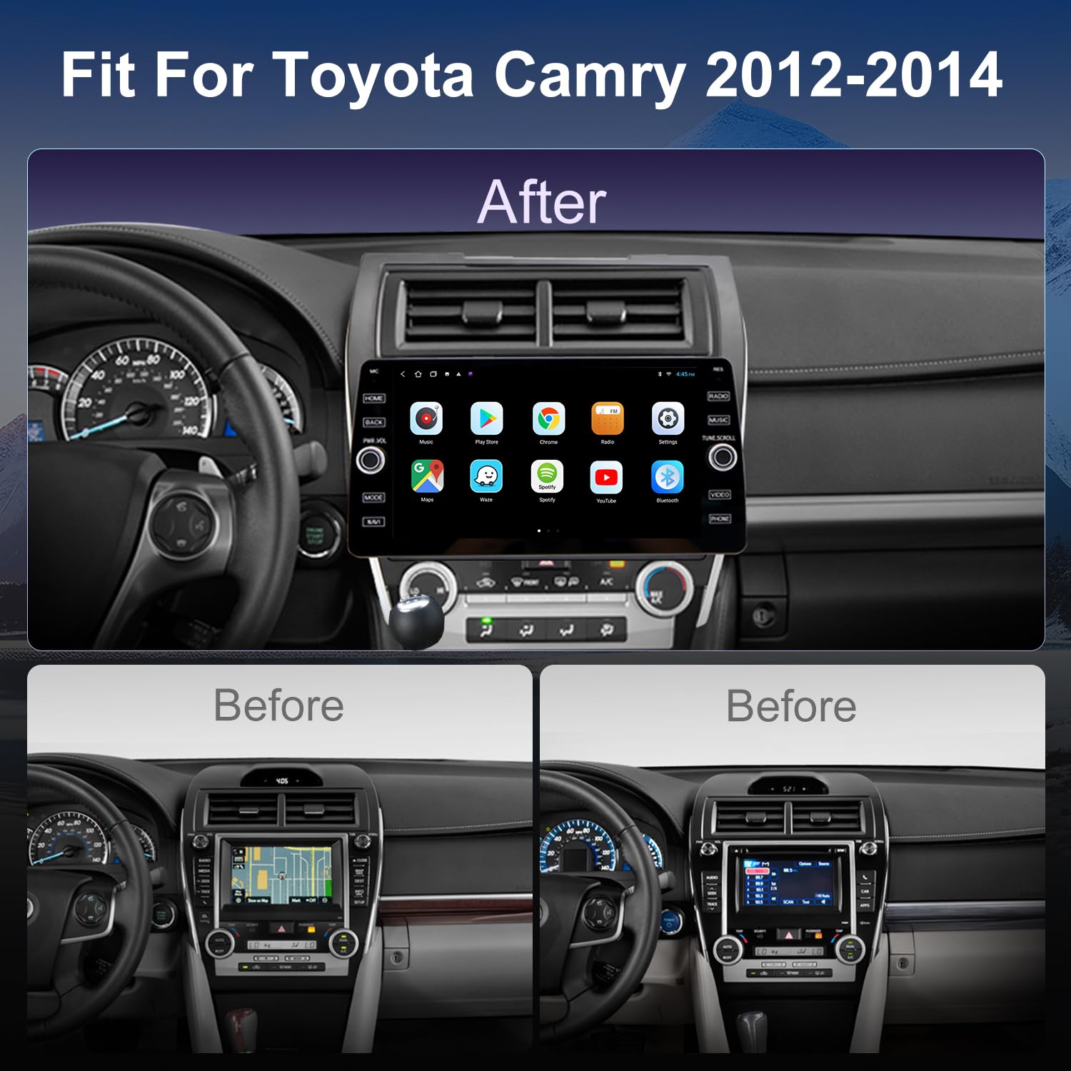 4G LTE QLED Radio for Toyota Camry 2012 2013 2014 Upgrade | 8-Core CPU Touch Screen Stereo | Wireless CarPlay & Android Auto | Support OEM SWC and Camera