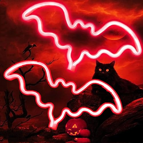 Letreros de neón de murciélago para dormitorio, mesita de noche, decoración de pared, decoración de Halloween, luces LED de noche, adornos de mesa