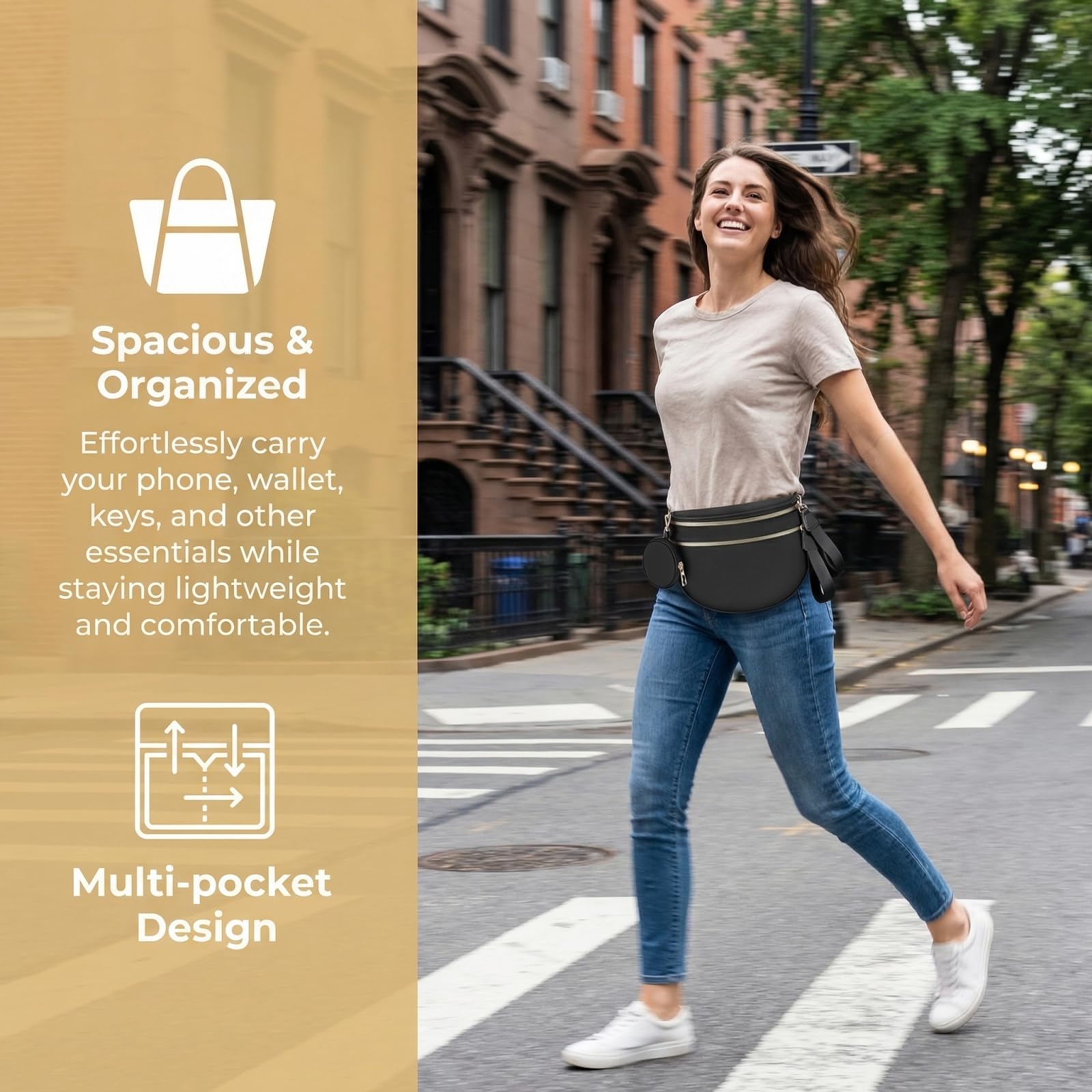 EMMAFY Women's Crossbody Bag, Waterproof Oxford Cloth Waist Bag with Adjustable Shoulder Strap, Suitable for Travel, Work and Commuting. (Black) - 4