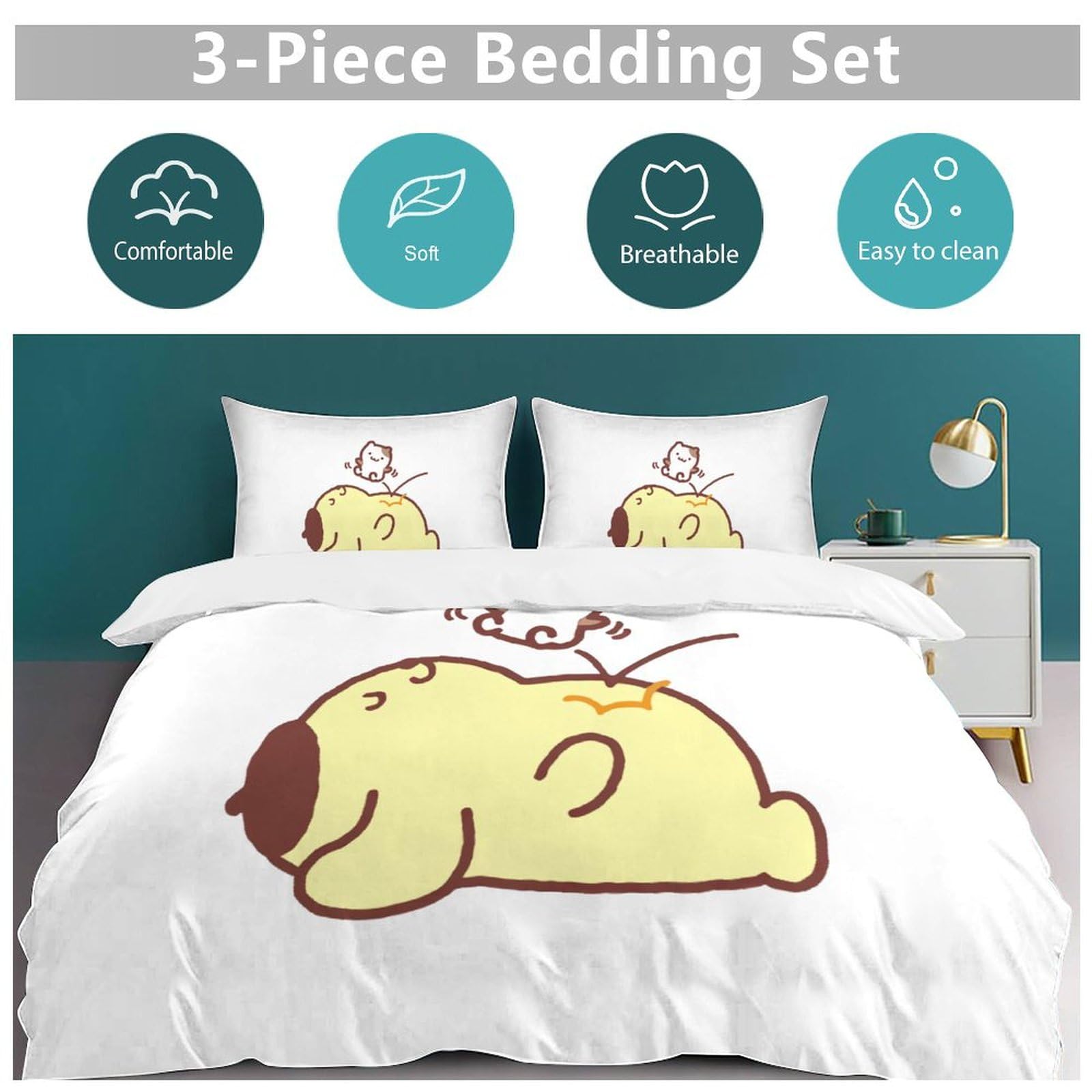 Amazon｜ポムポムプリン 寝具3点セット 布団カバー シングル 寝具