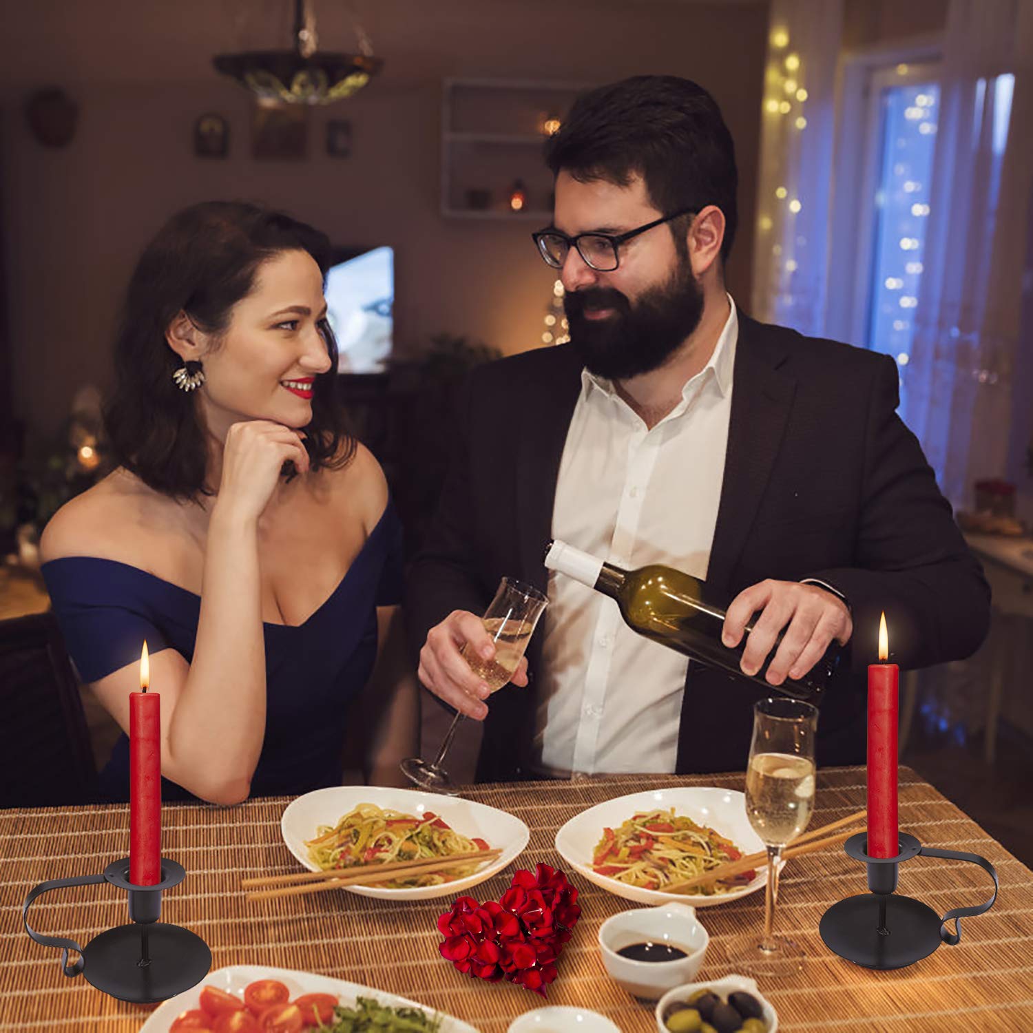 DEWIN Portacandele in Ferro,Portacandele con Manico Titolo di Candela Retrò Titolare del Retro Ferro Taper Candela per Matrimoni, Festa, Cena, Desktop da Letto