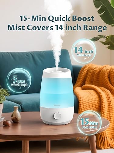 Miniatura 3 de BREEZOME Humidificadores para dormitorio, salida de niebla de 8.5 fl ozh, humidificadores de 2.5 L para el hogar, difusor de aceite esencial de 25