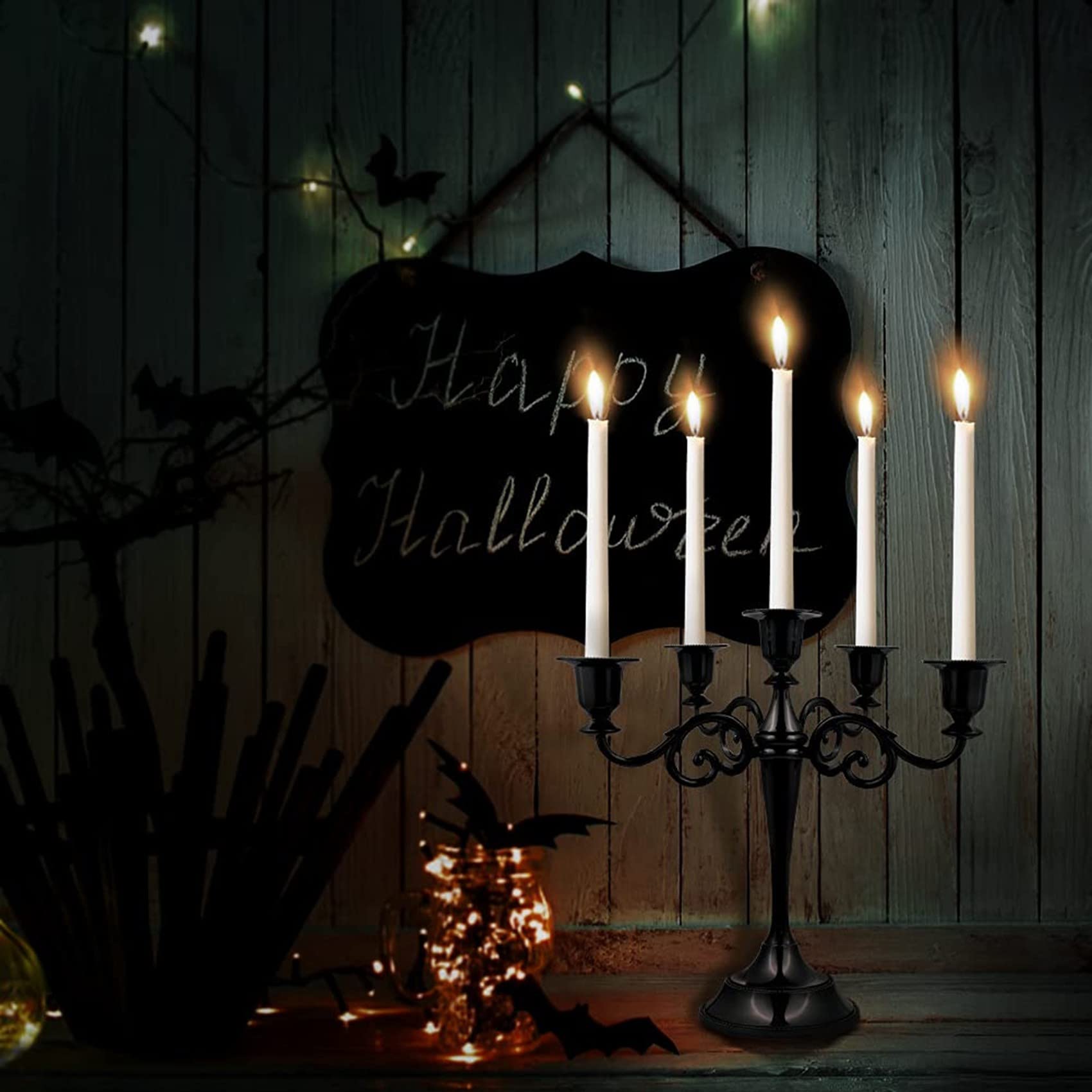 Candelabro de Metal Negro con candelabro de 5 Brazos, candelabros góticos para decoración del hogar, Boda, Navidad, Fiesta en la Iglesia (Negro)