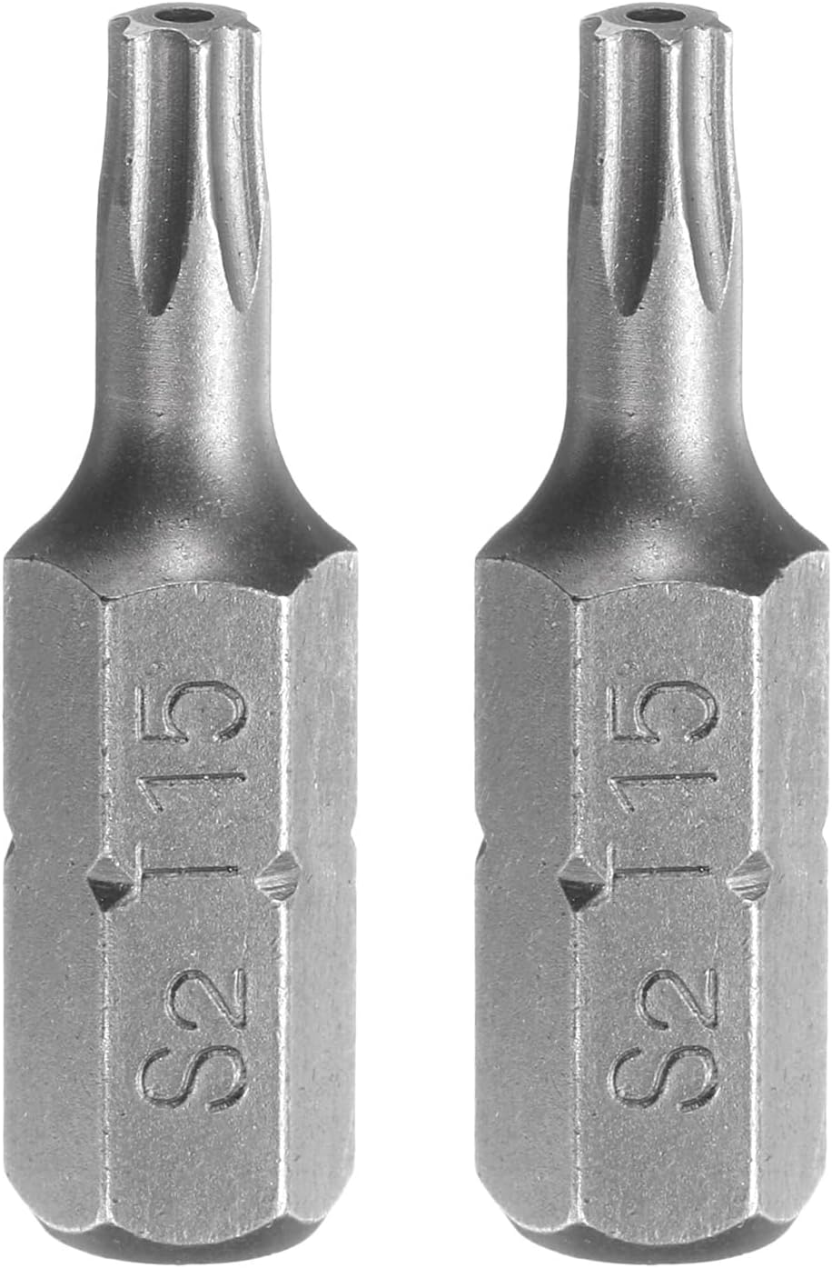 HARFINGTON 2pcs T15 Torx Screwdriver Bit 1/4" Hex Shank 25mm/1" Length S2 Steel Star 6 Point Head Hex Security Screw Driver Bits with Hole for Impact Electric Screw Driver Power Tools, Grey