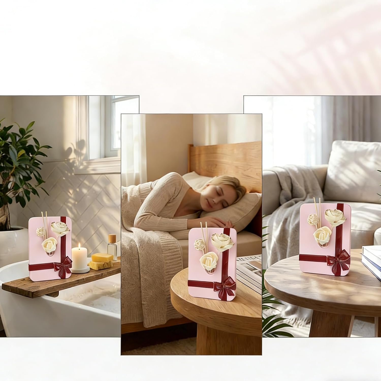 Reed Diffuser Bottle & 15 PCS Scent Sticks Set, Empty Vase Style Diffuser Kit with Wooden Flowers & Rattan Balls, Aromatherapy Decor for Home Bedroom Bathroom Office (red)