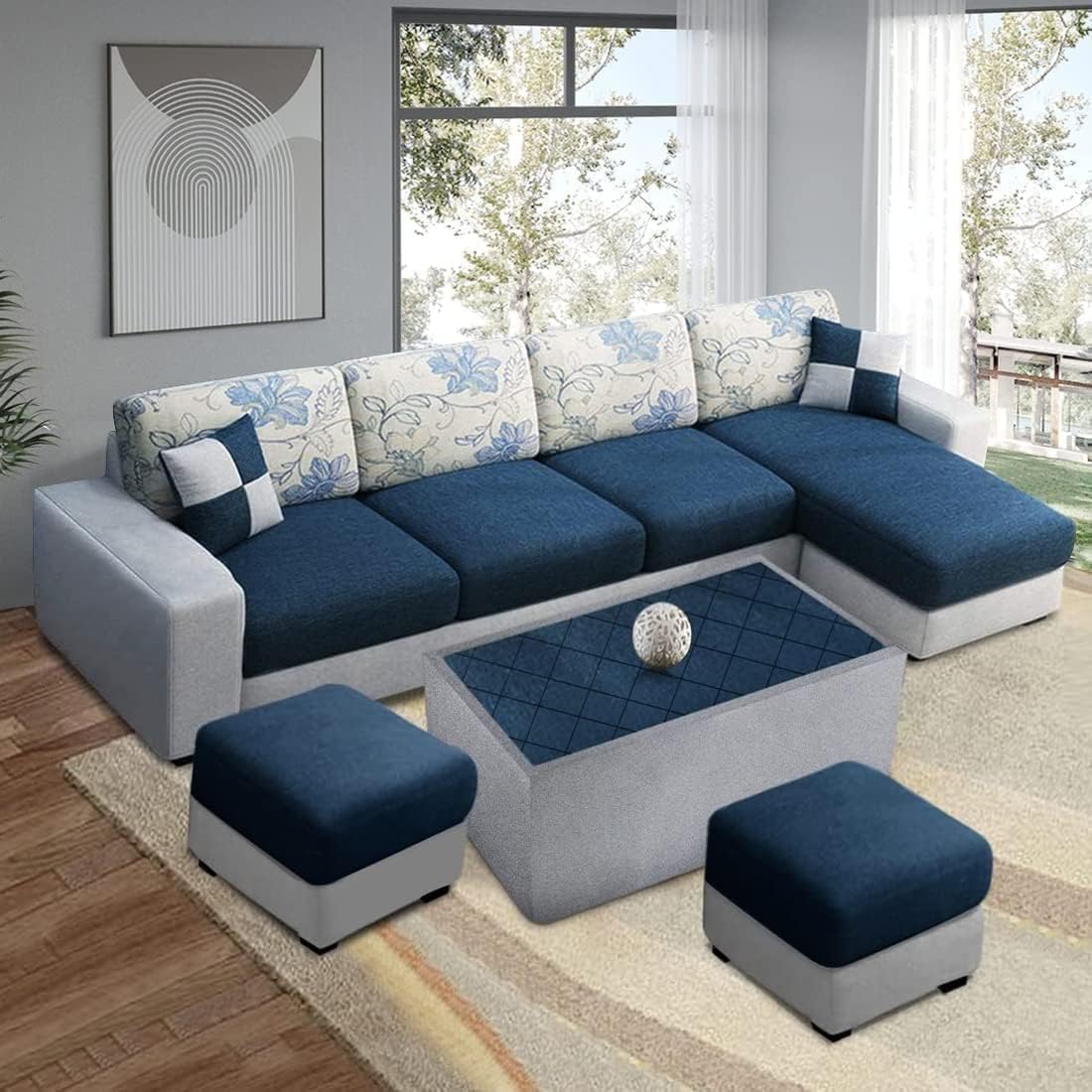 See full amazon price history chart for FURNY Florida 8 Seater Fabric RHS L Shape Sofa Set with Centre Table & 2 Ottoman (Right Facing-Blue-Grey) FURNY Florida 8 Seater Fabric RHS L Shape Sofa Set with Centre Table & 2 Ottoman (Right Facing-Blue-Grey) (B0CGHMR6B7) Amazon Price History, Amazon Price Tracker