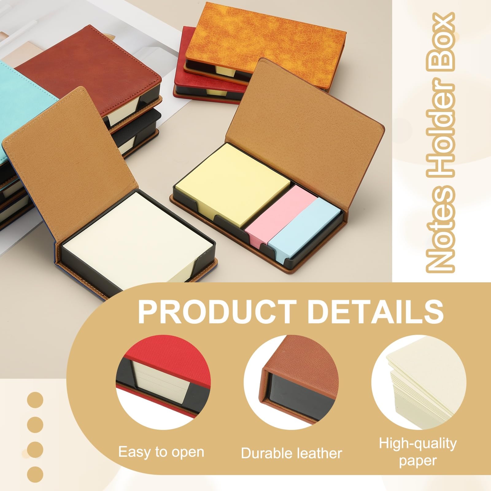 PATIKIL Porte-Bloc Notes En Cuir, Distributeur De Blocs Adhésifs 4x4", Porte-Cartes De Visite Organisateur De Bloc-Notes Pour Bureau Maison Bureau Livres Cahier, Noir