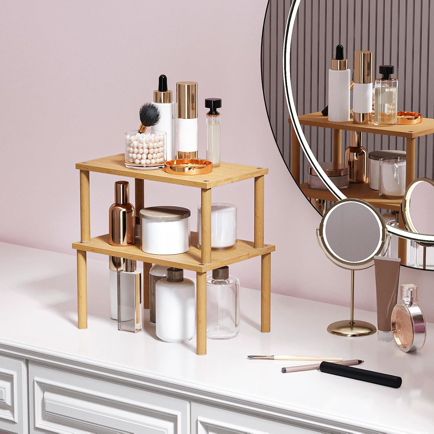 Cabinet Organizer Shelf(Set of 2),Kitchen Counter Shelves,Bamboo Stackable Expandable Spice Rack Countertop(Medium) - Image 6