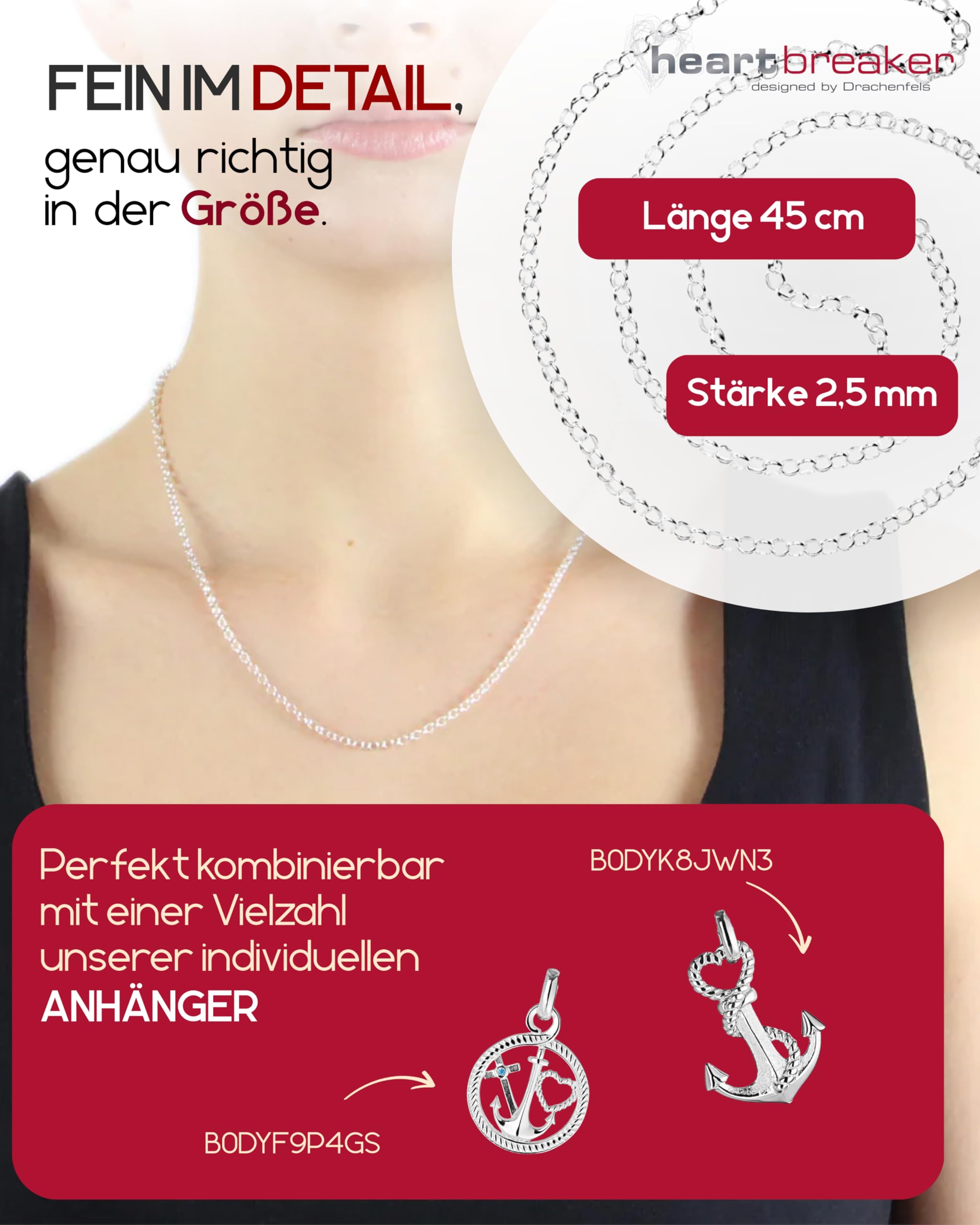 Heartbreaker Erbskette I Klassische Halskette für Anhänger aus hochwertigem 925 Sterling Silber I In Goldschmiedequalität gefertigt