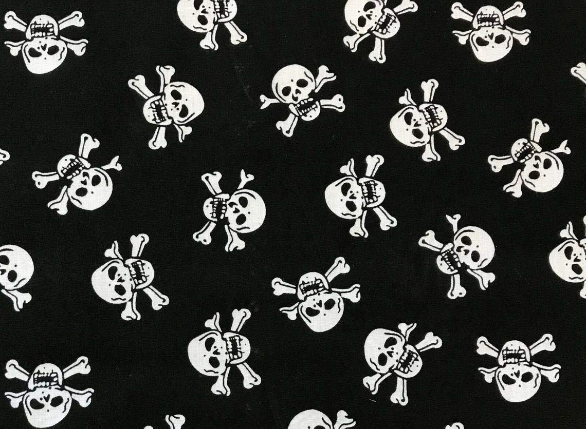 Oddies Textile Black Halloween Fabric - White Skull & Crossbones On - Polycotton - Craft Fabric Material Metre (Tc0017)