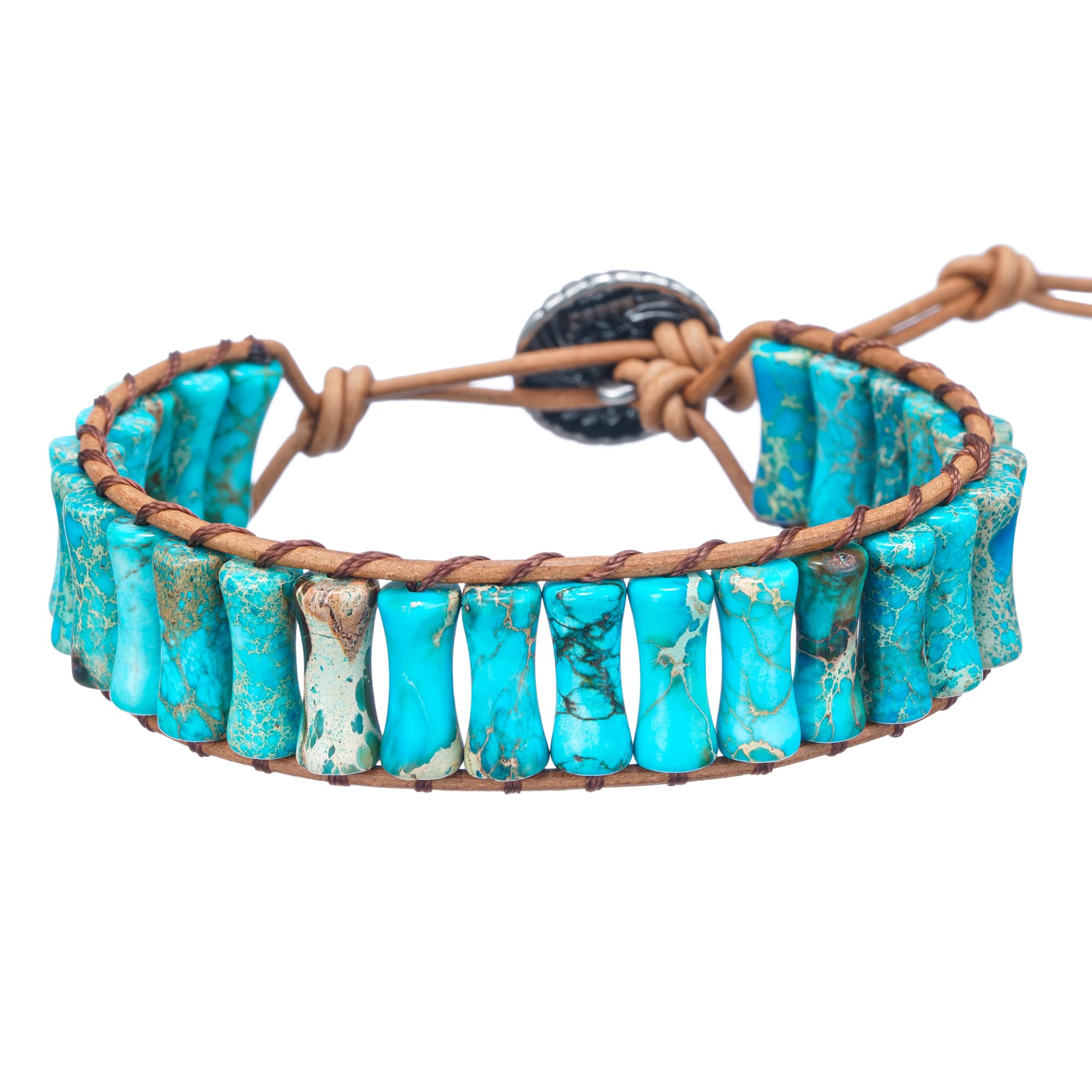 Plumiss Women Boho Handmade Natural Stone Crystal Leather Bead Wrap Bracelets Collection