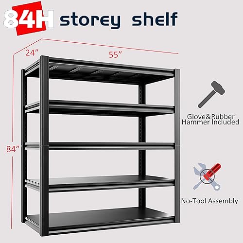 Miniatura 3 de Estantería de garaje de 5 niveles de 55 pulgadas de ancho x 24 pulgadas de profundidad x 84 pulgadas de alto, estantes de almacenamiento de 3000