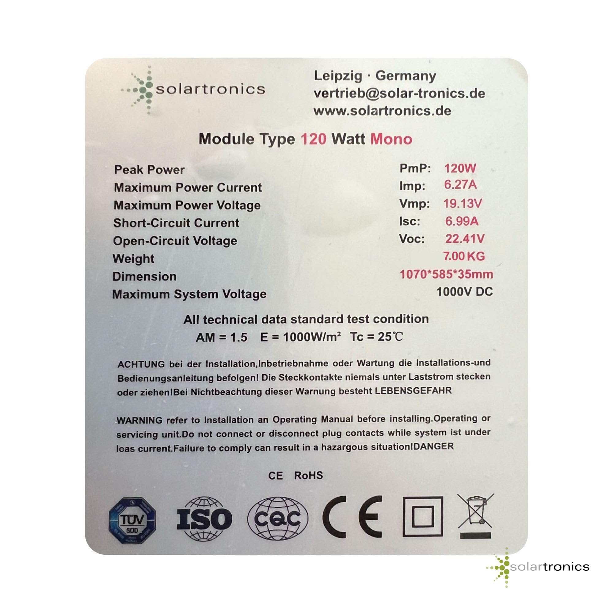SOLARTRONICS Solarmodul 120 Watt Mono bifazial18 V 18 Busbars Solarpanel Solarzelle