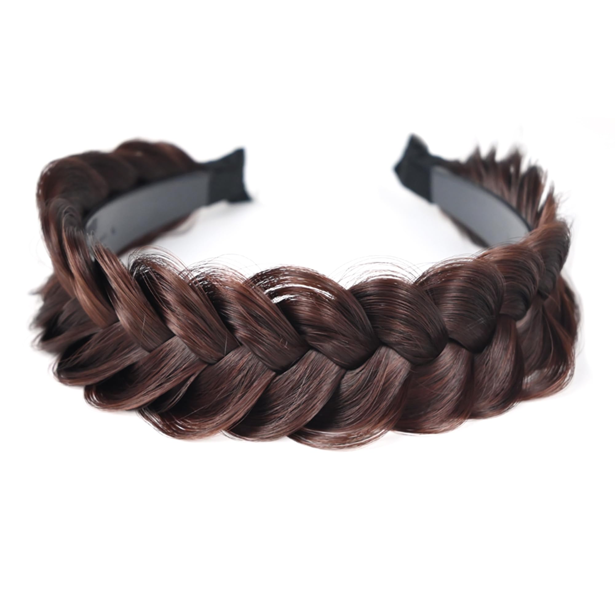 Wide Braided Headband Hoop Fashion Hair Accessories Elastic Non-slip Band for Women and Girl (Reddish Brown)