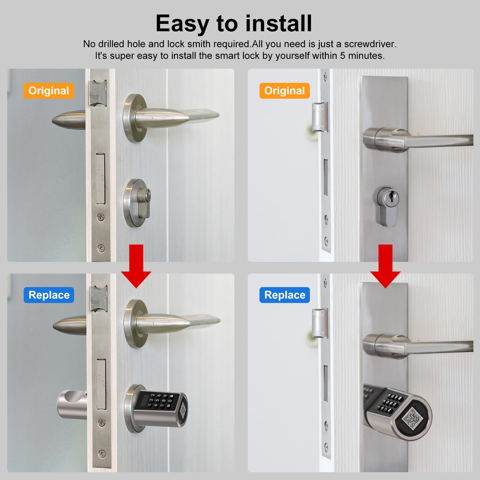 WELOCK Serrure de porte électronique intelligente Wifi Mot de passe de soutien,Carte RFID, Bluetooth APP Serrure de porte,Déverrouillage à distance pour la maison,Faible consommation d'énergie,