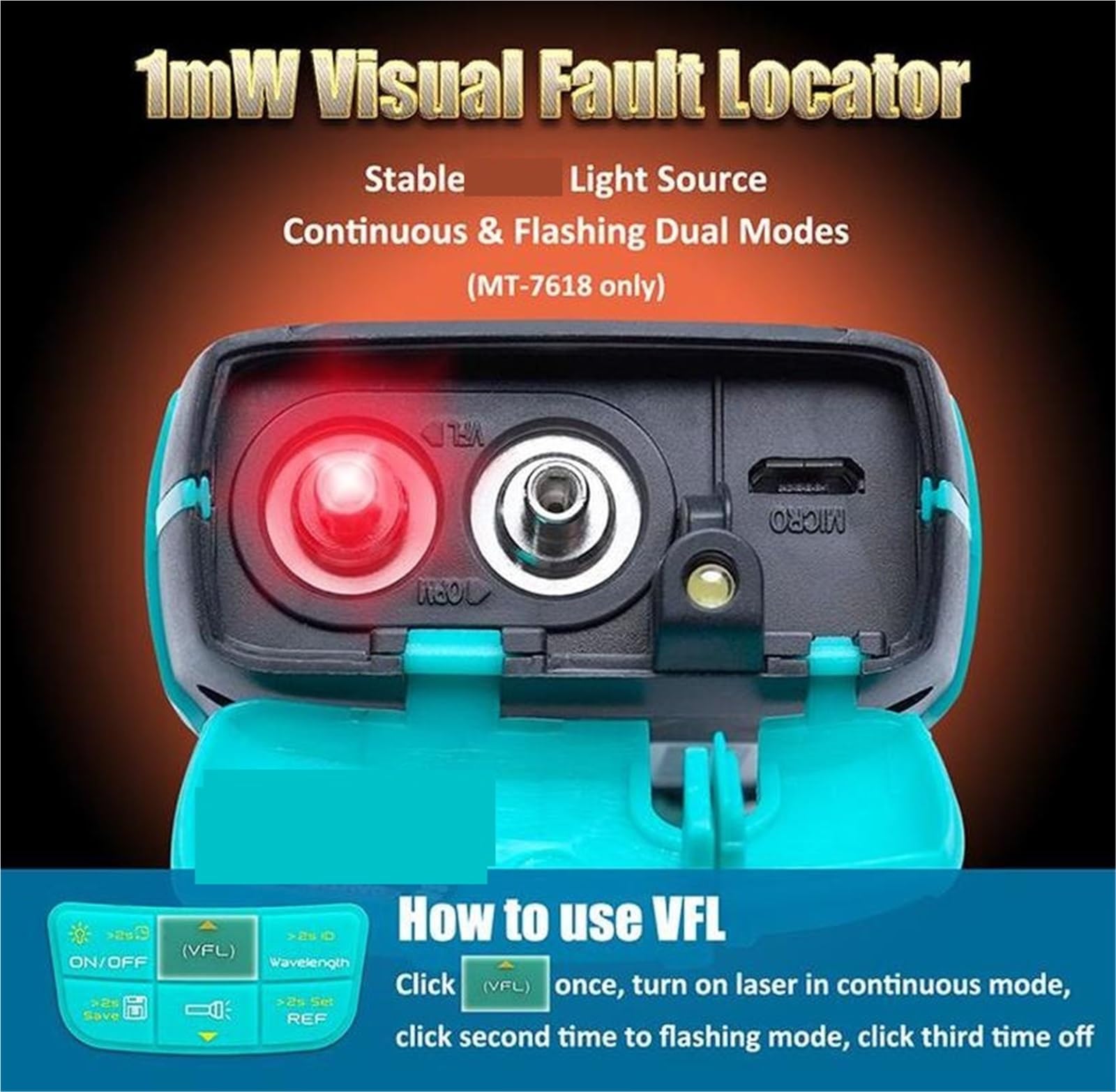 OTDR, Detector de punto de ruptura de potencia de fibra óptica LED mini USB 2 en 1 MT-7617, apto for DB, DBm, NW, MW y UW.,Antiinterferencias