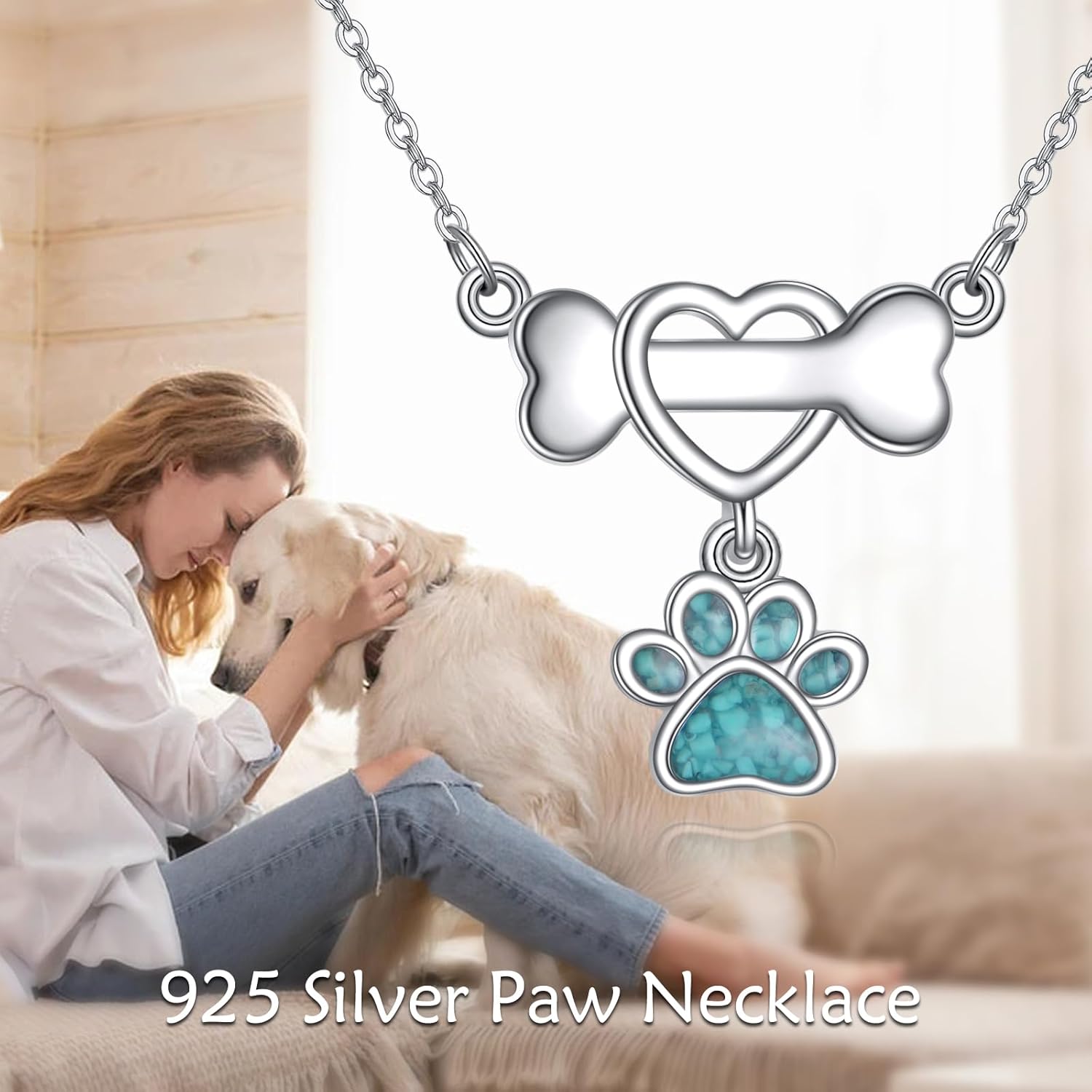Turquoise Pendant Necklace 925 Sterling Silver Dog Bone Paw Print/Butterfly/Schnauzer/Axolotl/Highland Cow/Cowgirl Hat Animal Western Jewelry Gifts for Women Men