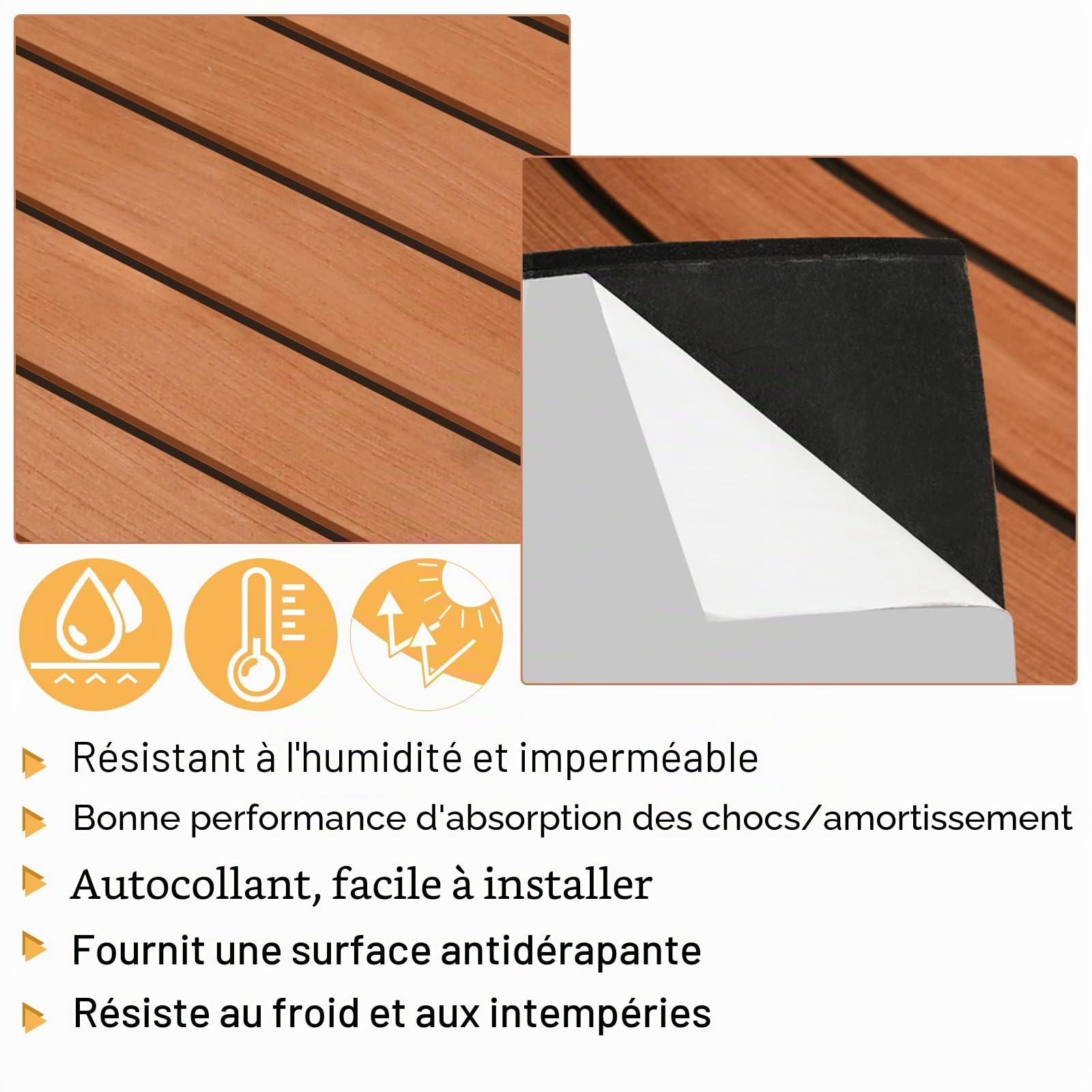 Eva Tapis de sol en teck, tapis de sol marin, imperméable, autocollant, antidérapant pour bateau, yacht, sol marin