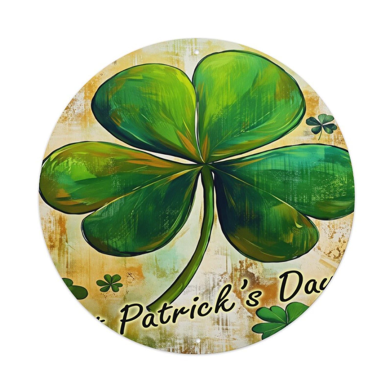 Four Leaf Clover Pattern Print Round Tin Sign Vintage Metal Poster, Home Bar Garage Man Cave Cafe Indoor & Outdoor Wall Decoration 8x8Inches