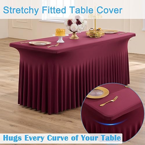 Vista 63 de Paquete de 2 manteles de elastano negro para mesas rectangulares de 6 pies, sin arrugas, elásticos, ajustables, falda de mesa elegante de 6 pies