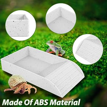 Tortoise Water Dish, Tortoise Bath Dish, Reptile Pool Bowl with Anti-slip Ramp, Reptile Feeding Box, Turtle Food and Water Bowl For Basking Feeding Bathing (Granite color 36x20x6cm)