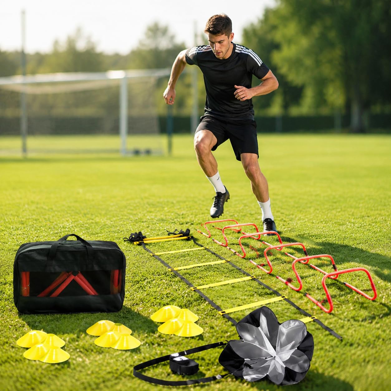 Homyl Set Agilità Calcio Allenamento, Set Portatile con Ostacoli Sportivi, per ragazzi, Set da 5 pezzi PLUS