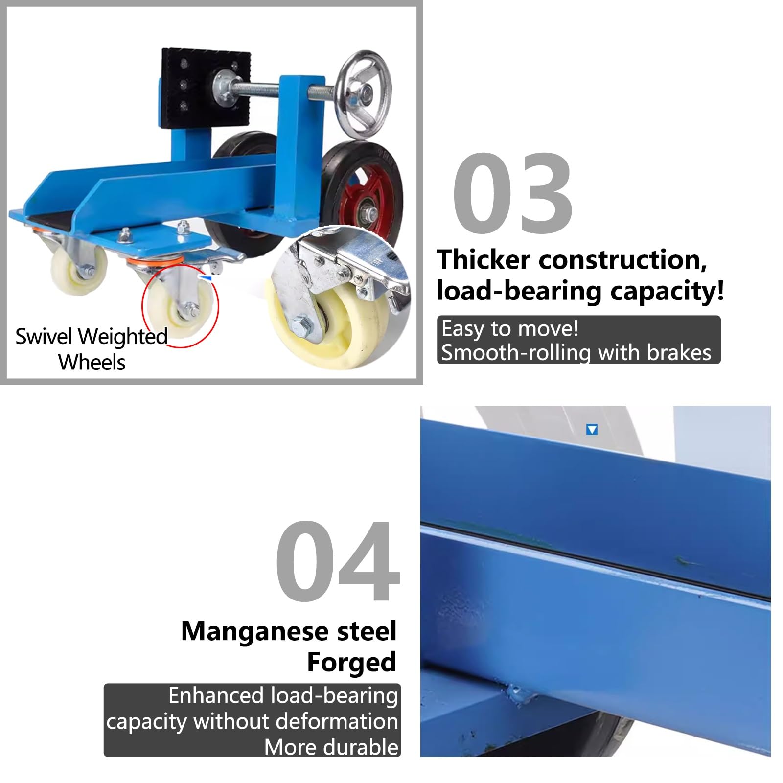 Wózek transportowy do paneli kamiennych, z regulowanym zaciskiem, udźwig 500 kg/1100 lbs, szerokość kanału 12 cm, do zastosowania w budownictwie i magazynach