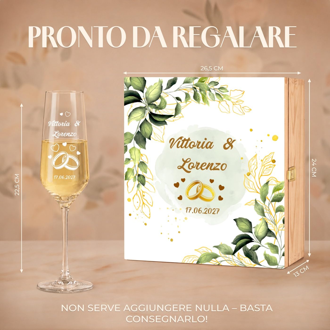 Maverton Calici Champagne in Scatola di Legno Personalizzata
