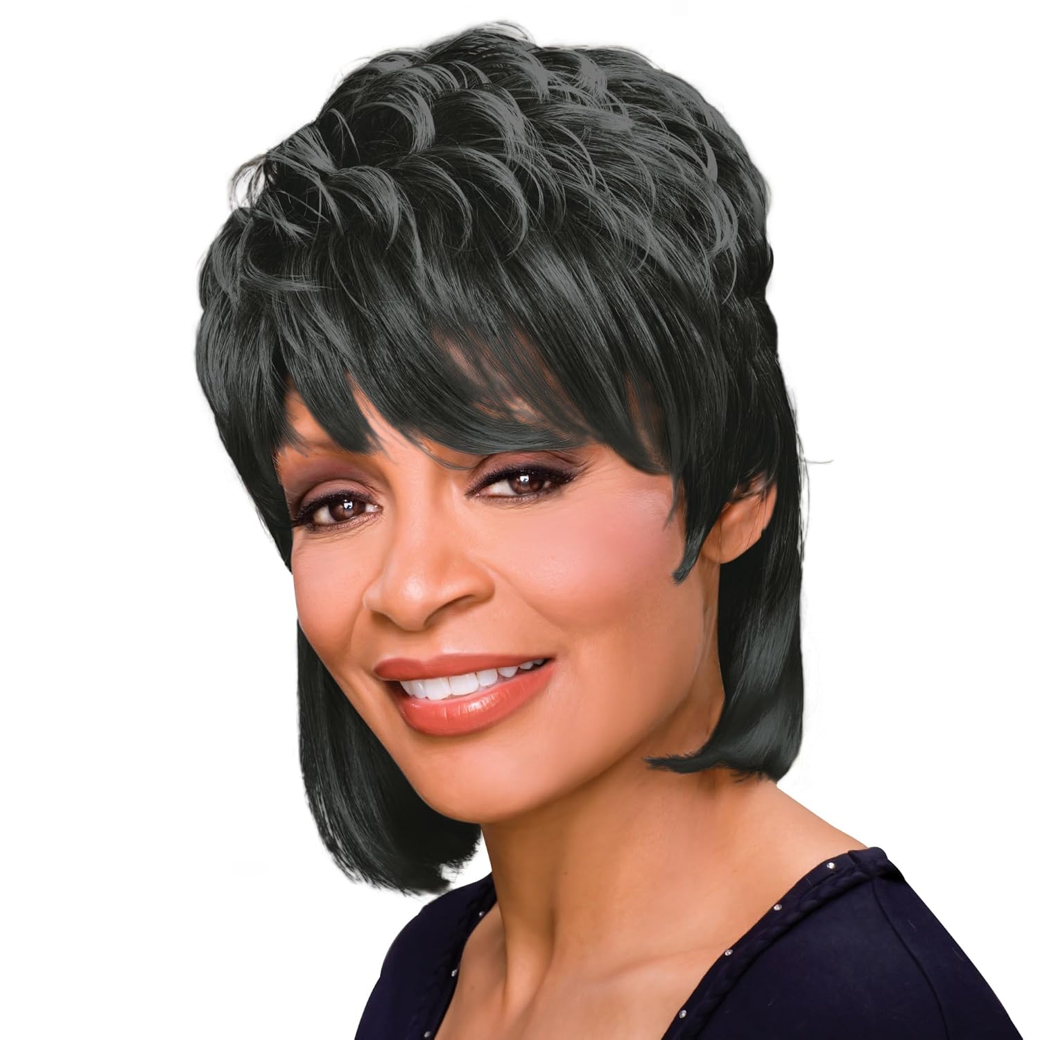 Peggy Wig Color 280 - Foxy Silver Wigs 10" Mid Length Chunk Layers Tapered Bangs Synthetic African American Lightweight Bundle Hairloss Booklet, Comb