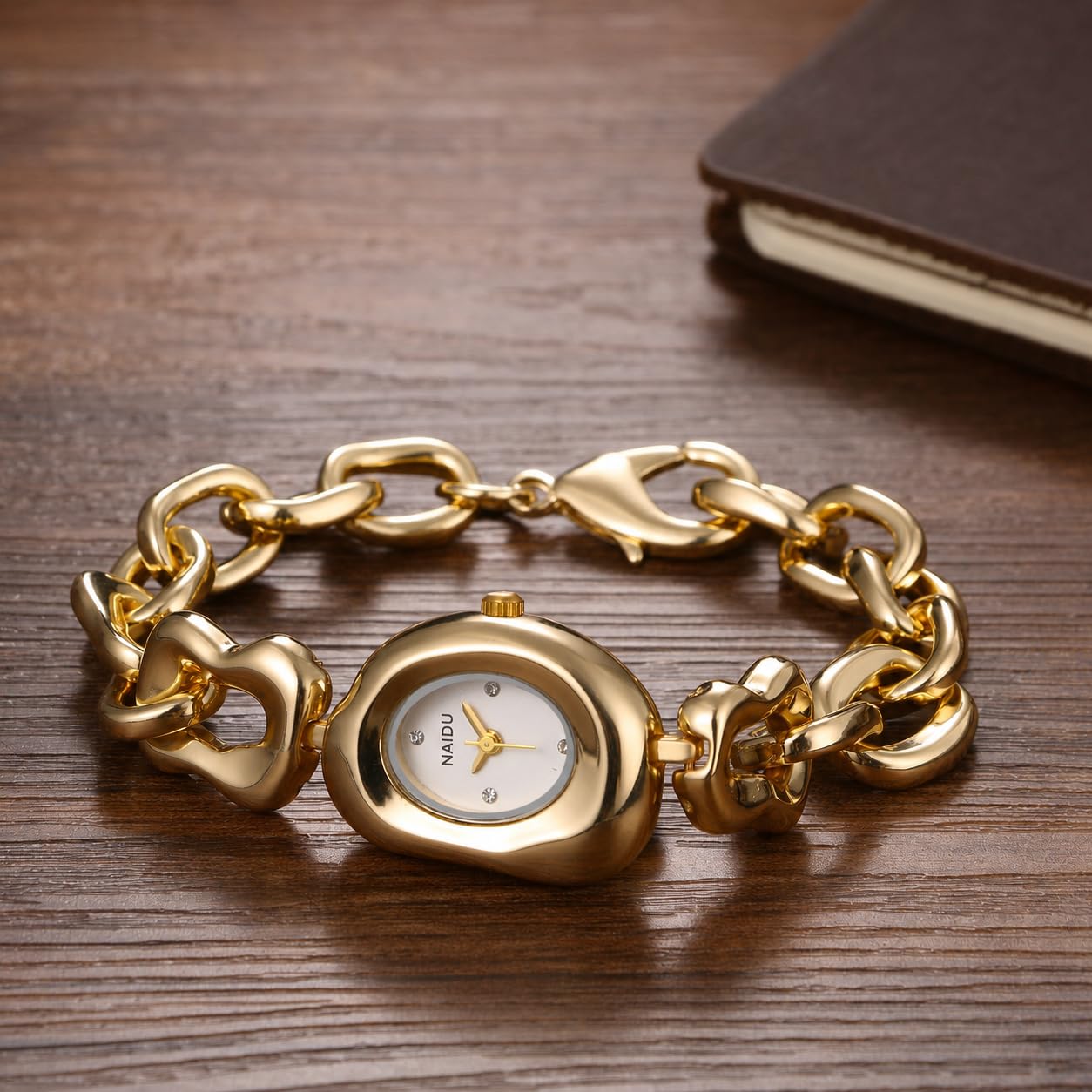 OIDEA Orologi da donna in oro al quarzo, cinturino irregolare vintage