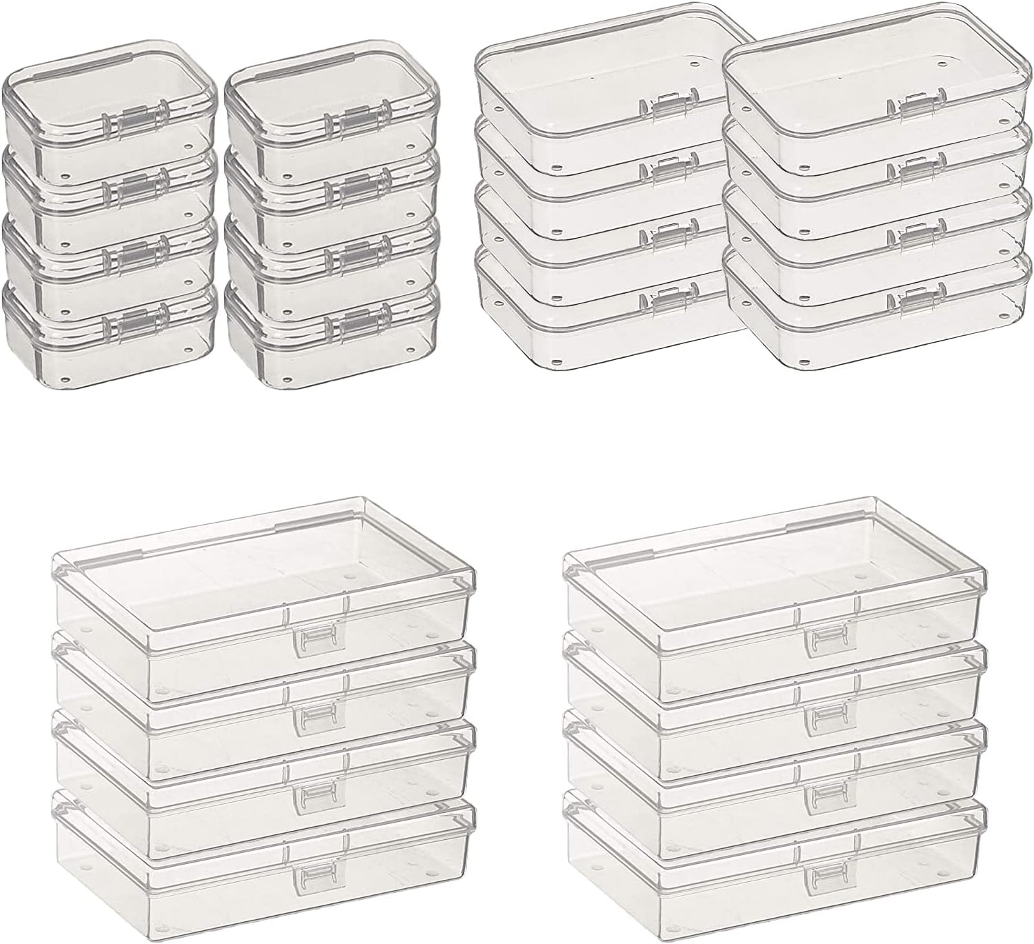 Thintinick 24 Pack Rectangular Plastic Storage Containers Box with Hinged Lid for Beads and Other Small Craft Items, Mixed Sizes (Clear)