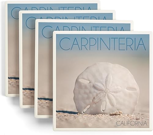 Carpinteria, California, Sand Dollar on Beach (Absorbent Ceramic Coasters Set of 4 Matching Images, Cork Back, Kitchen Table Decor)