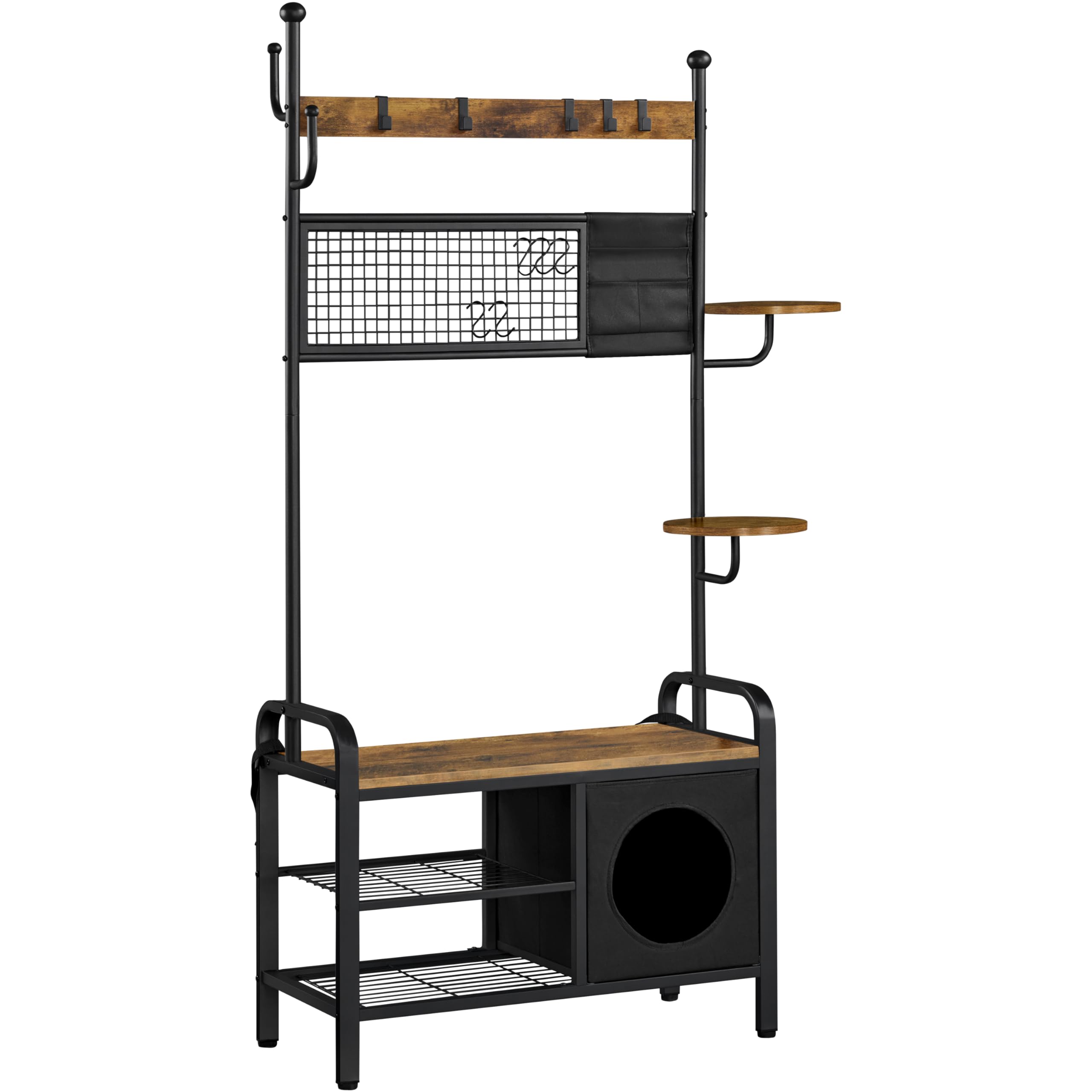 Yaheetech Porte-manteau avec Étagère à Chaussures, Meuble d’Entrée avec Banc, Crochets, Étagère et Niche Chat, 109 x 41,5 cm x 183,5 cm, Style Industriel Chat-Humain, pour Entrée, Couloir, Chambre | Meuble d'entrée peu encombrant | Banc à chaussures et cr