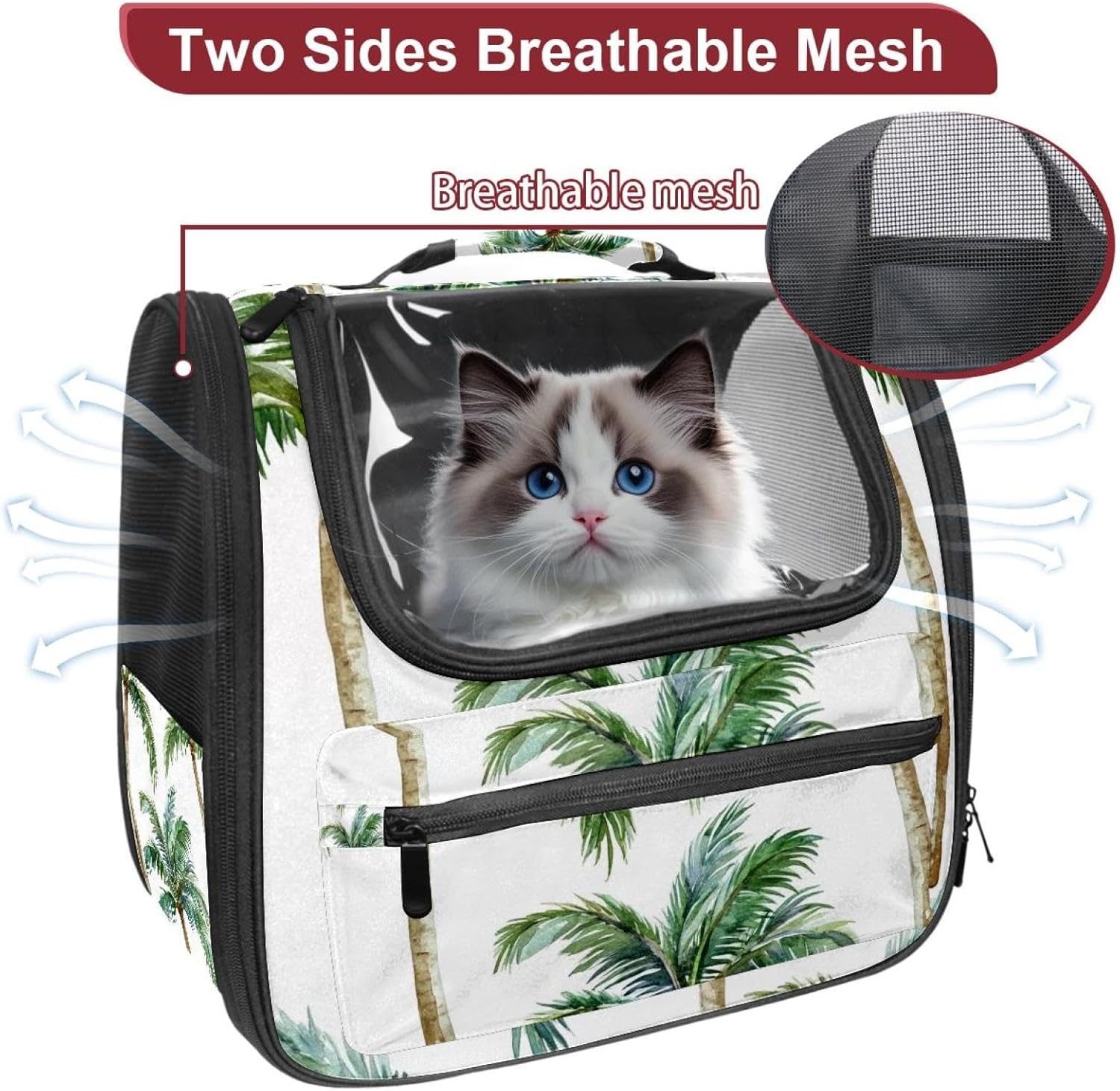 Tropical Palm Trees Tree Pet Carrier Airline Approved Soft Sided Portable Cozy Travel Pet Bag, Car Seat Safe Carrier for Cats and Dogs