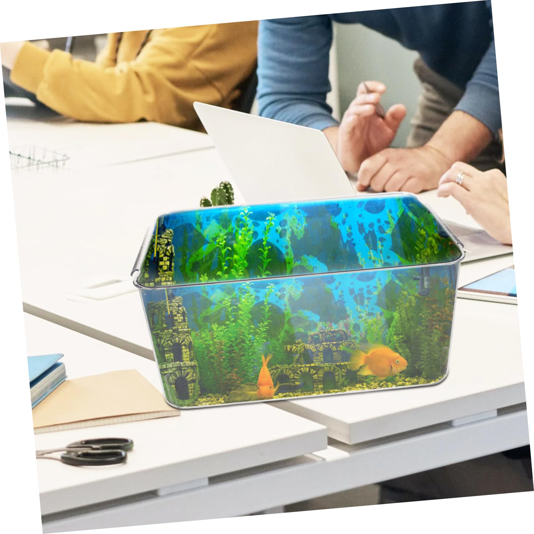 Pecera De Plástico Pequeña para Peces Dorados Acuario De Escritorio Ideal para Decoración