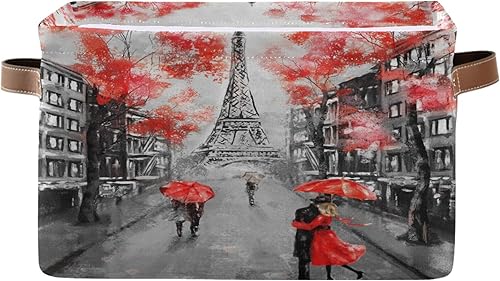AUUXVA Cesta de almacenamiento para amantes de la Torre Eiffel, caja de almacenamiento de lona duradera plegable para juguetes, cesta organizadora
