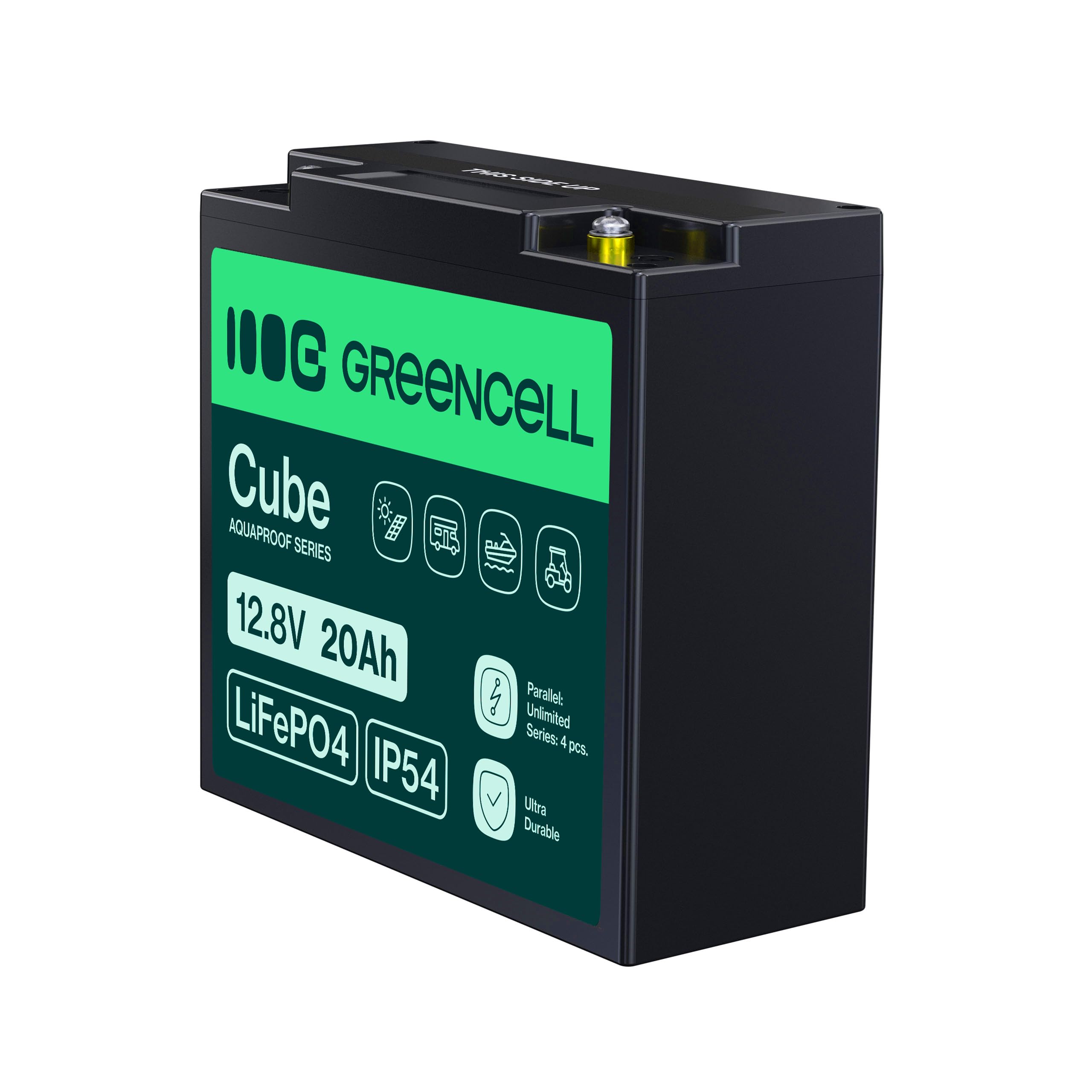 Batería LiFePO4 Green Cell CUBE ion de litio 12.8V 20Ah 256Wh para Tractor, Cortacésped, Vehículos Eléctricos, Almacenamiento Energía