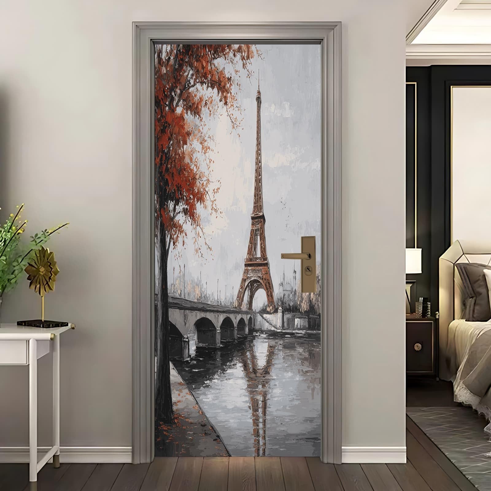 Sticker Porte Tour Eiffel Gris pour Créer une Ambiance Salon Cosy