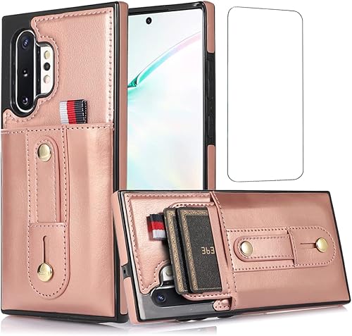 Funda tipo cartera para Galaxy Note 10 Plus, diseño para Samsung Note10+ con protector de pantalla, correa de muñeca ajustable, función atril y