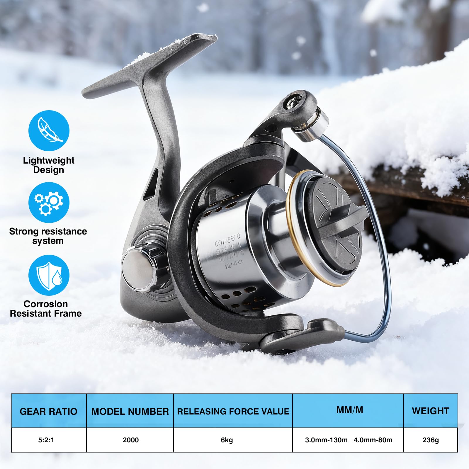 Hikary Eisangelrute und Rolle Combo Set Carbon Tragbares Komplettset mit Tackle Bag Ice Jigs Ice Cleats Spinnrollen Schnur Köder Haken Geeignet für Anfänger Winter