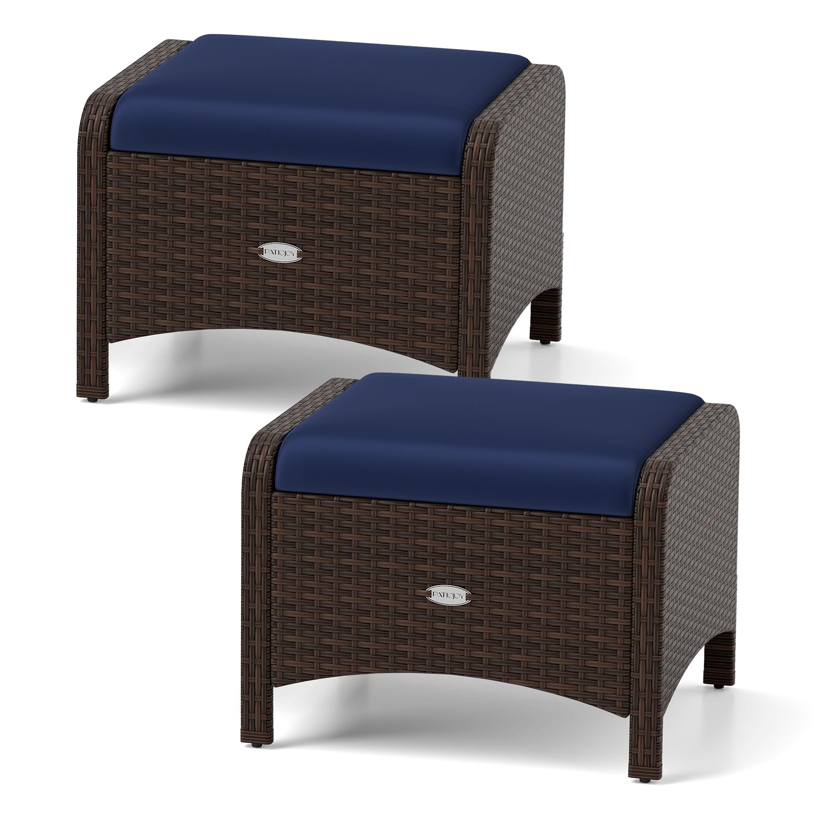 Tangkula Outdoor Patio PE Wicker Ottomans