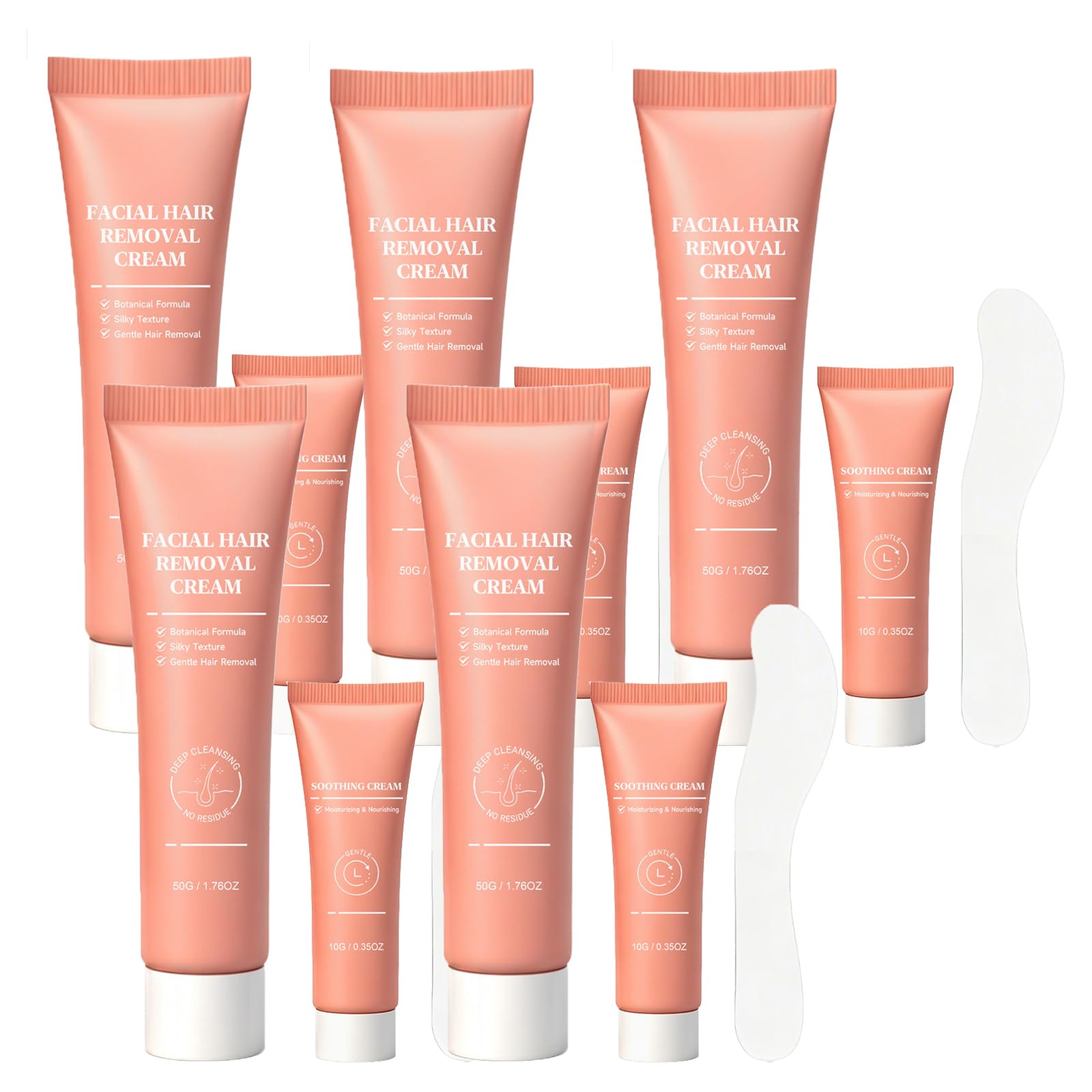 Set di crema depilatoria per il viso da donna, crema depilatoria e lenitiva, con spatola, depilazione delicata, rimozione dei peli in 4 minuti (5 pezzi)